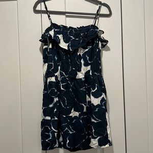 J Crew Navy White Watercolor Floral Sundress Swim Coverup with pockets XS New!